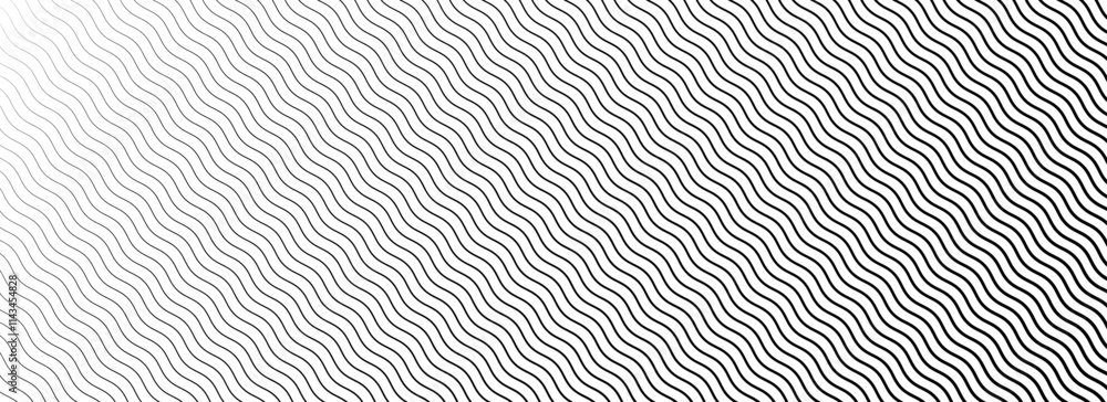 Aufkleber black curved stripe texture wallpaper. wave line gradient pattern. fading wavy linear halftone grada
