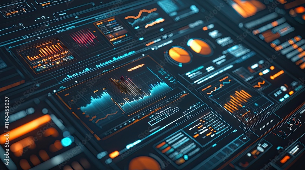 Poster a user-friendly dashboard displaying various applications and analytics in a modern workspace, showc