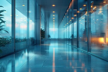 Long hallway with a lot of windows and a few potted plants