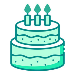 Birthday cake with candle green filled line icon for birthday celebrations
