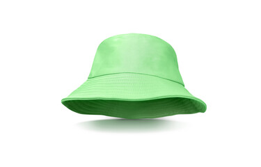 Green bucket hat on white background.