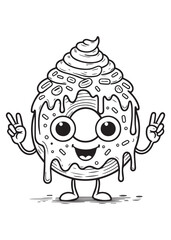 Coloring page design donut ice cream gesture act