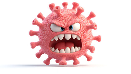 3D cartoon-style illustration of a cute, and strong bacteria in a white background