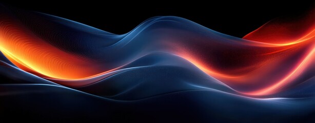 Abstract Fluid Landscape in Dark Blues and Fiery Oranges with Smooth Lighting Effects