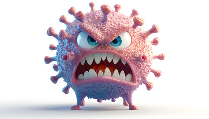 3D cartoon-style illustration of a cute, and strong bacteria in a white background