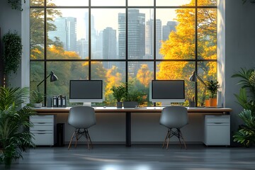 indoor, desk, horizontal, no people, furniture, photography, room, apartment, creativity, floor, laptop, pen, window, working, ideas, neat, contemporary, monitor, notebook, open, order, organization,