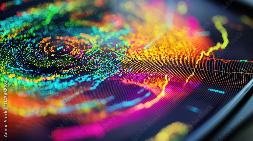 Aufkleber a close-up of a weather radar screen displaying colorful patterns and data, highlighting meteorologi