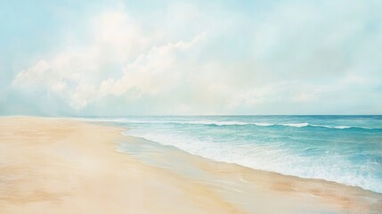 Serene Coastal Scenery: A Pastel Beach Painting