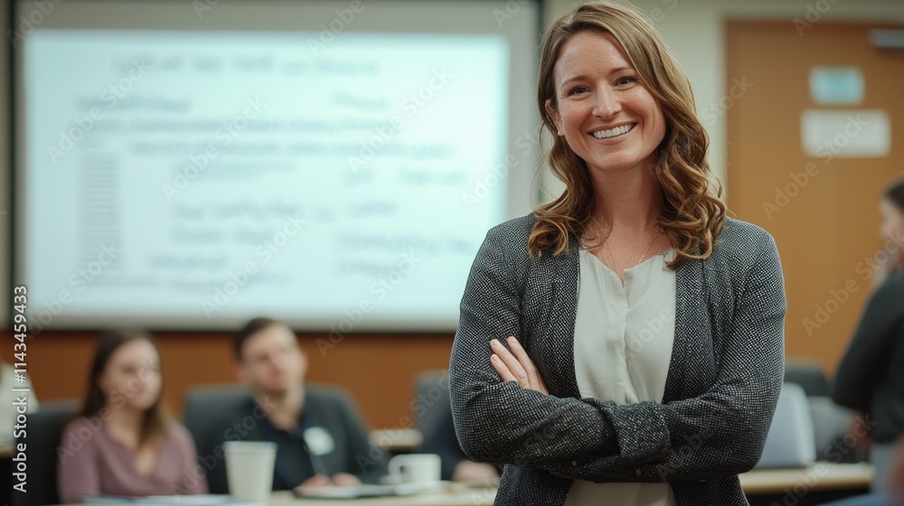 Leinwandbilder An instructor stands in front of a classroom filled with eager learners, explaining financial statement basics using a large whiteboard, enhancing the importance of finan