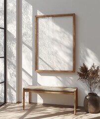 Minimalist Wooden Frame on Light Wall with Soft Natural Light