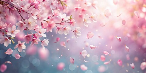 Fototapeta premium Softly falling pink sakura petals create a delicate background of gentle hues and subtle color transitions , colorful, pink sakura petals falling