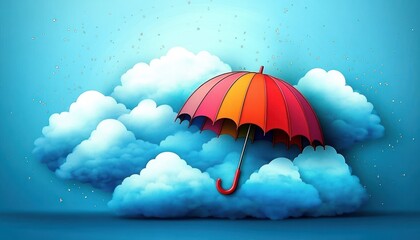 Colorful Umbrella Illustration for Monsoon Season Sale with Rainy Day Theme and Discount Offer
