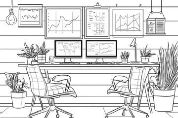 A minimalist office space with white walls, simple furniture, and clean lines. The desk is clutter-free, with only a laptop and a few essential items.
