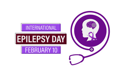 International Epilepsy Day observed every year on  2nd Monday of February. Health banner, Human head, stethoscope with Brain. Vector illustration of background.