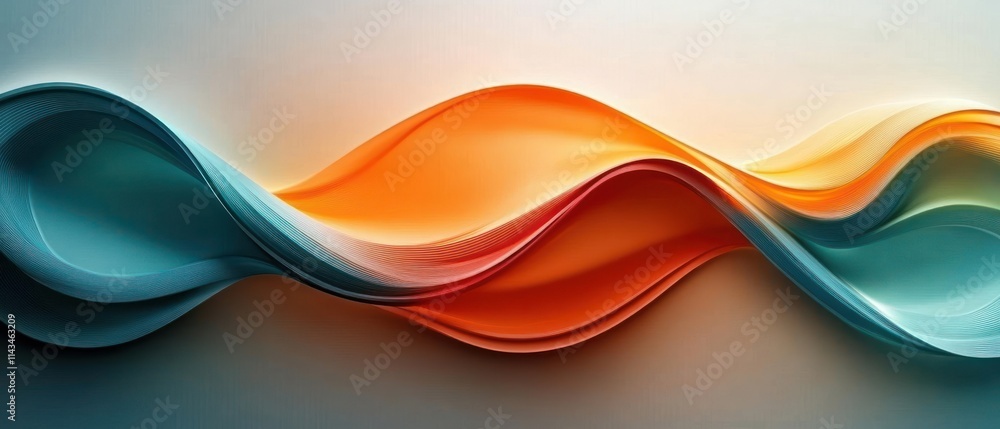 Poster vibrant abstract 3d background with smooth curves and fluid design in orange and teal colors