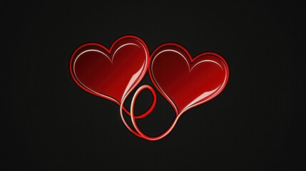 Interlocking red hearts on a black background, creating a bold, elegant design.