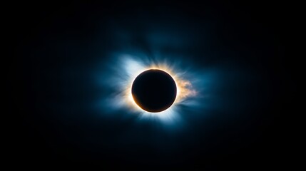 Breathtaking View of Solar Eclipse with Radiant Solar Corona Emitting Glowing Light Surrounding a Darkened Sun in a Starry Night Sky