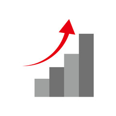 上昇するグラフ　棒グラフと赤い矢印
Rising graph bar graph and red arrow