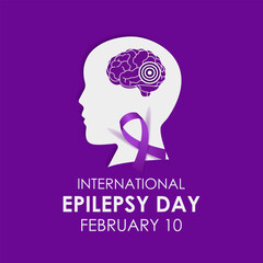 International Epilepsy Day observed every year on  2nd Monday of February. Health banner, Human head, stethoscope with Brain. Vector illustration of background.
