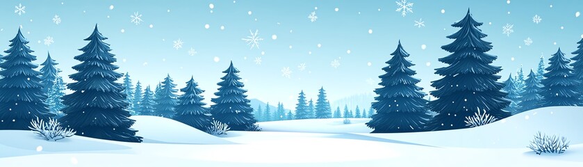 Obraz premium Winter outdoors with snowcovered pine trees standing tall, snowflakes gently falling, creating a tranquil and snowy forest scene