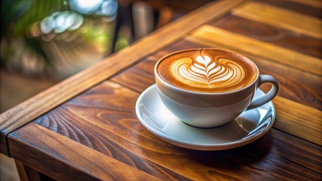 Delicate latte art designs on a warm and inviting coffee table, elegance, design