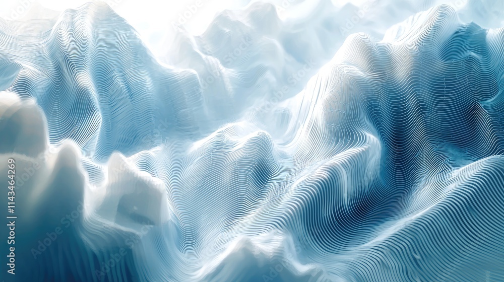Leinwandbilder A digital landscape depicting cloud servers and data streams in an abstract style, with a gradient of blues and whites, creating a sense of innovation and technology.