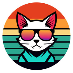 Retro Cool Cat with Sunglasses Illustration for T-Shirt Design