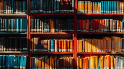 Colorful Bookshelf with Varied Book Covers and Shadows