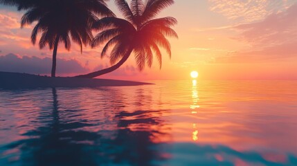 Obraz premium Serene Sunset Paradise Island with Palm Trees