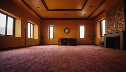 Modern museum interior with an empty frame on a living room panel wall 3D Rendering 4514