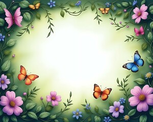 A fantasy garden theme with soft greens and purples, showcasing whimsical butterfly and floral illustrations