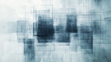 Obraz premium Abstract Geometric Composition of Overlapping Squares and Rectangles in Blue Tones