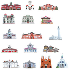 日本のレトロな建造物イラスト