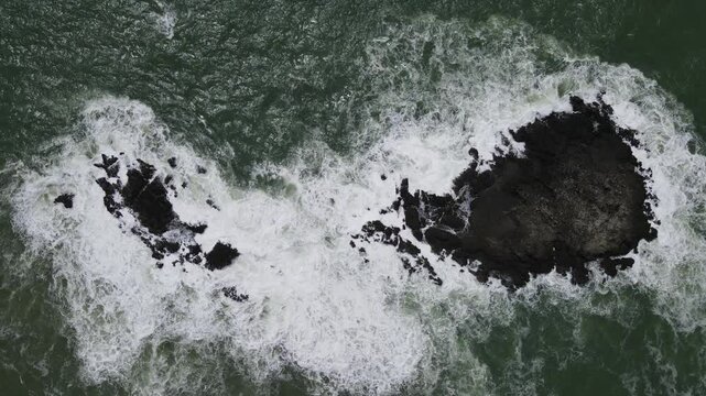 Aerial Drone Footage: Karang Bata Rocky Reef, Indonesia.Offshore Reef in Indonesia
