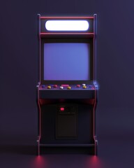 Arcade Cabinet with Blank Screen on Purple Background