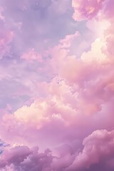 Fototapeta premium Dreamy Pastel Sky with Fluffy Pink Clouds
