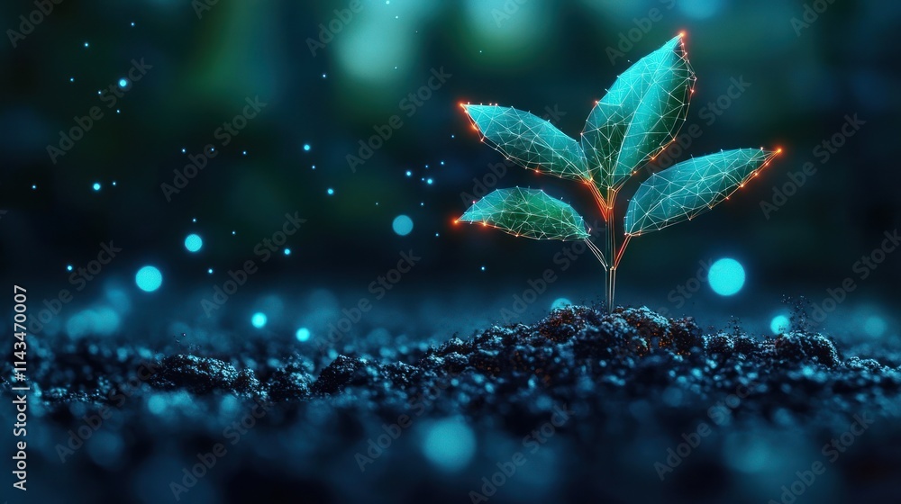 Poster digital transformation and technological growth of nature with circuit board seedling
