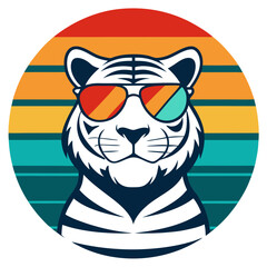 Cool Sunset Tiger in Sunglasses for Retro Vintage T-Shirt Design 
