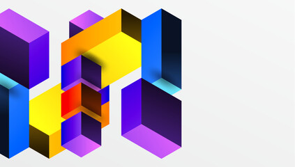 Sleek abstract design featuring isometric 3D blocks in a clean, modern composition. Perfect for tech-inspired themes, with vibrant colors and geometric precision