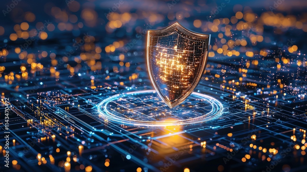 Aufkleber glowing shield hovering over a digital grid, symbolizing data protection