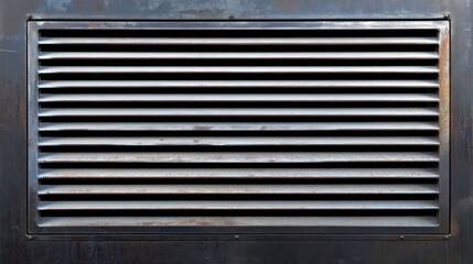 Metal vent with horizontal slats for air circulation.