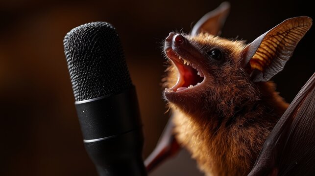A bat giving a sound check to a microphone, using its high-pitched squeaks