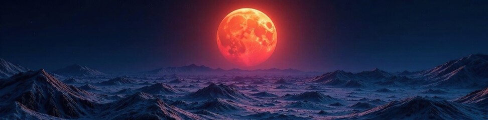 A lone moonrise over a vast cratered lunar terrain, rise, space