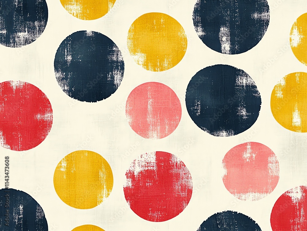 Poster a pattern featuring colorful, textured circles on a light background.