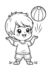 coloring page design education kid throw the ball act
