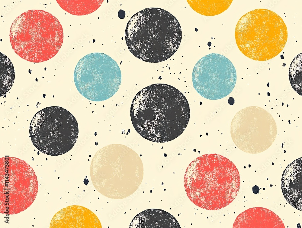 Poster A textured pattern featuring colorful circles on a light background, ideal for design use.
