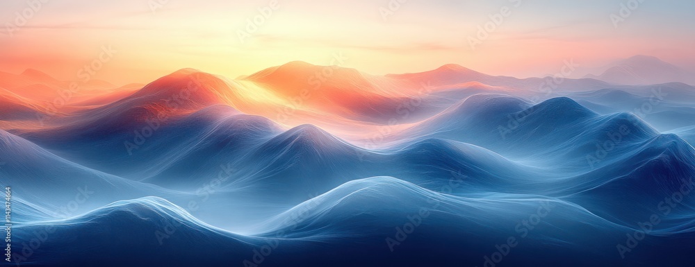 Poster abstract gradient background calm blue black minimalist design gentle curves soft textured wave post