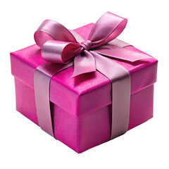 Magenta gift box with bow ribbons isolated on transparent PNG background, Christmas, birthday, anniversary or Valentine's, holiday decor 03