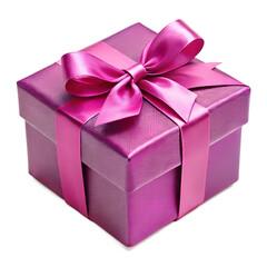 Magenta gift box with bow ribbons isolated on transparent PNG background, Christmas, birthday, anniversary or Valentine's, holiday decor  02