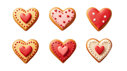 Collection set of Valentine's heart shape of cookies isolated on white background. 